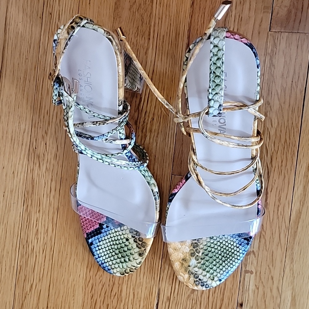 Fashion Nova Snakeskin Tie Up Heels - Picture 3 of 8
